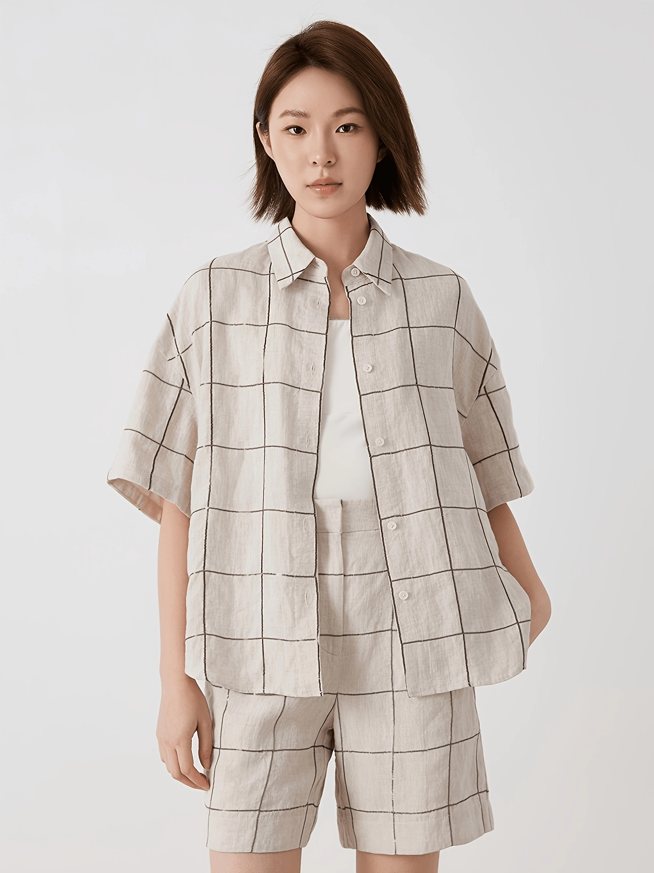 Sequin-Detail Linen Check Shirt - Image 2