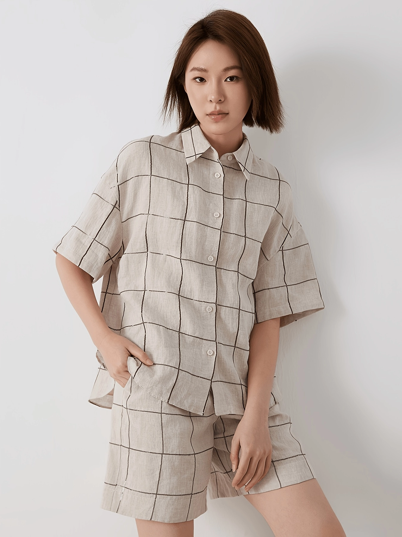Sequin-Detail Linen Check Shirt - Image 4