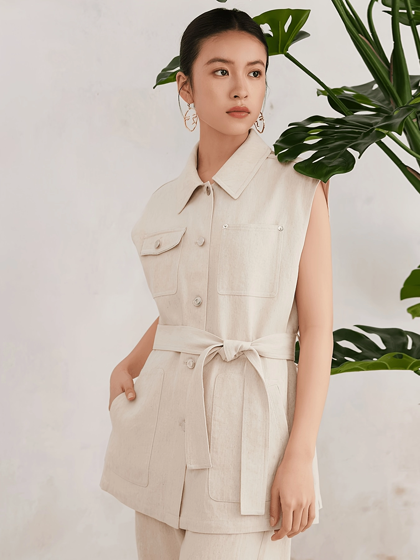 Belted Lyocell-Linen Longline Vest - Image 3