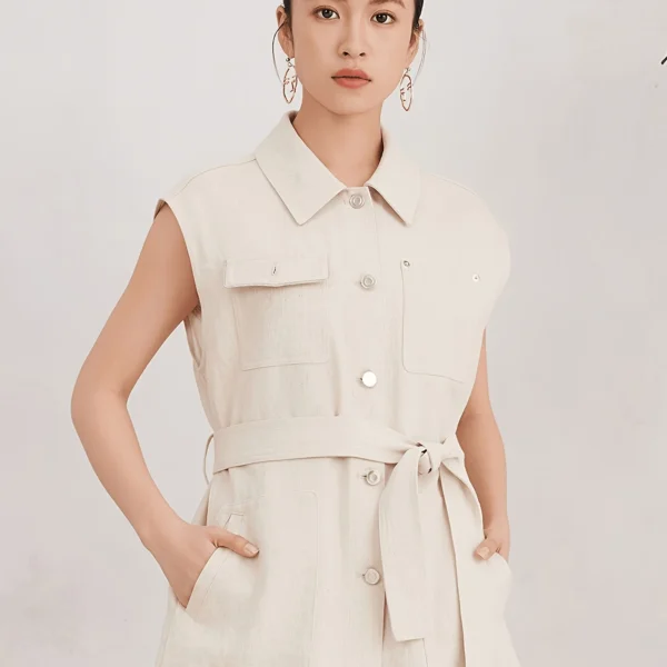 Belted Lyocell-Linen Longline Vest