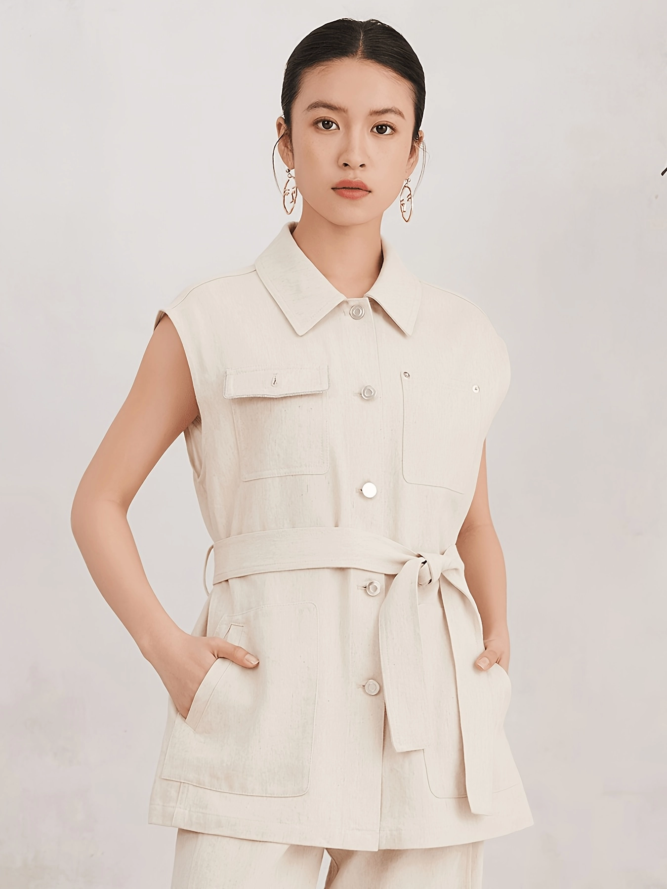 Belted Lyocell-Linen Longline Vest
