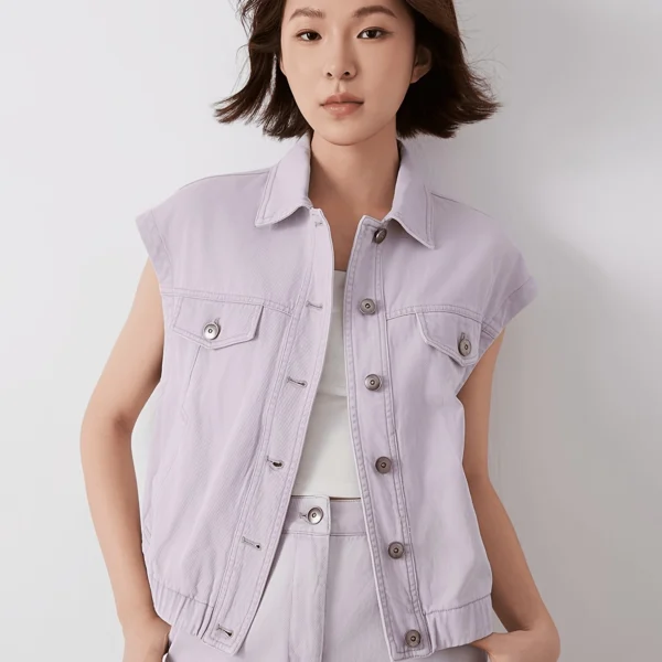Cropped Cotton Denim Vest
