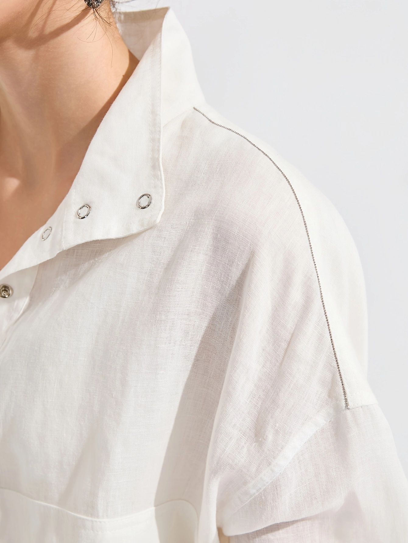 High-Neck Linen Button Jacket - Image 4
