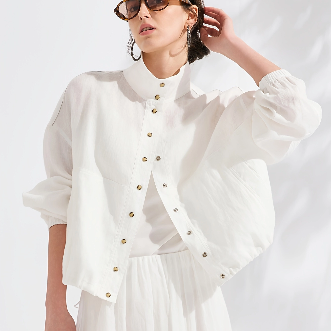 High-Neck Linen Button Jacket - Image 6