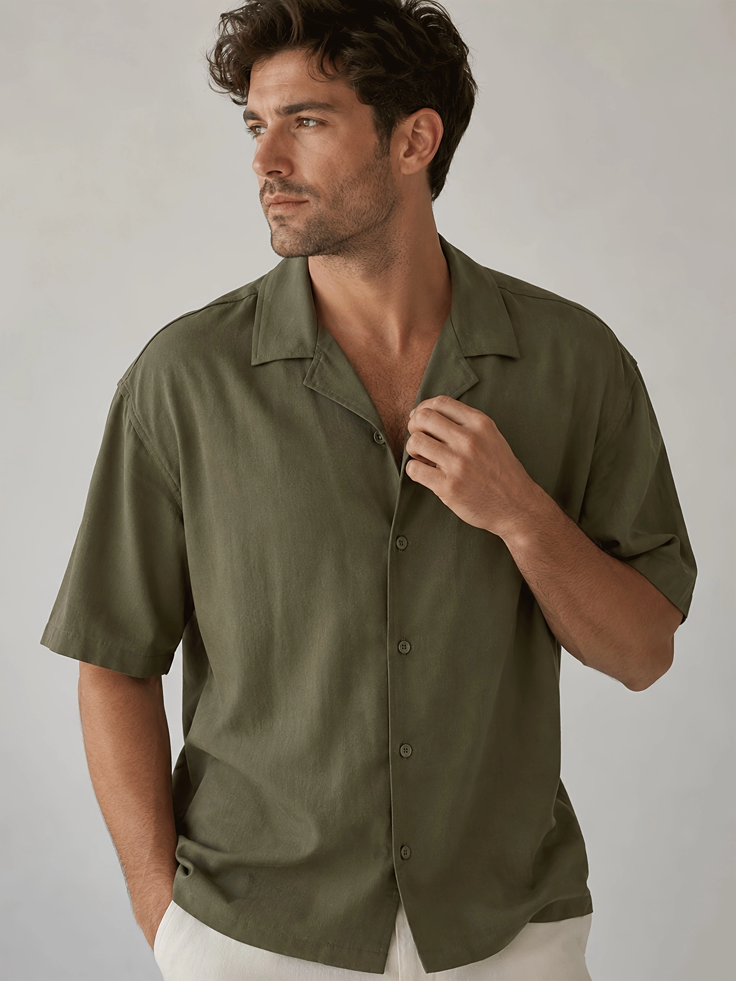 Lyocell-Linen Camp Collar Shirt - Image 2