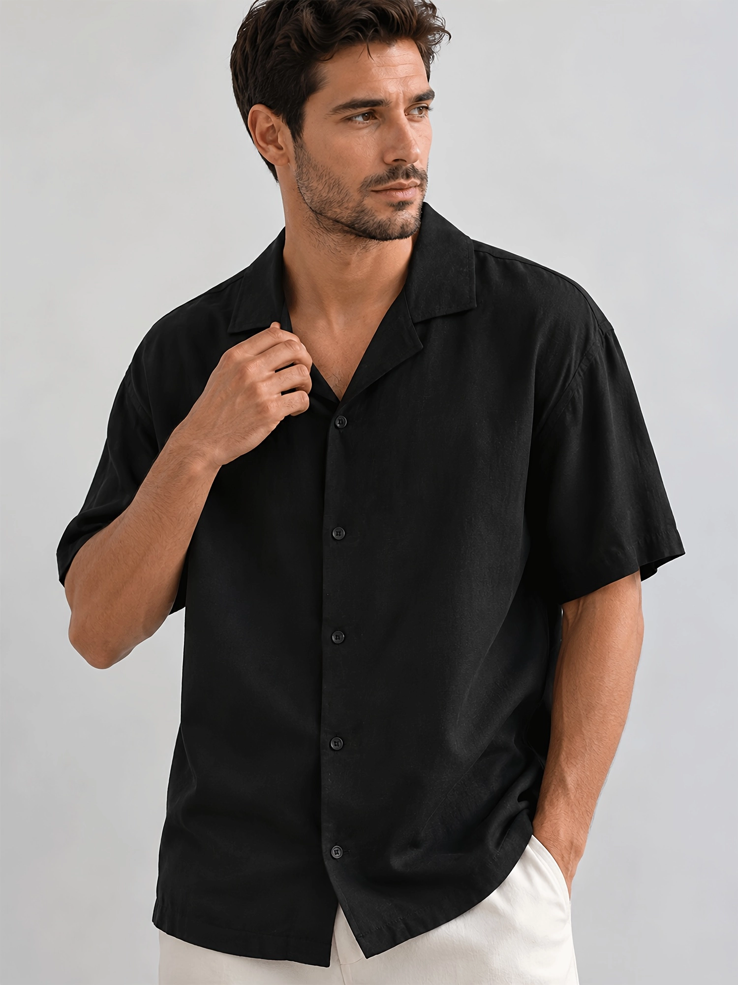 Lyocell-Linen Camp Collar Shirt - Image 3