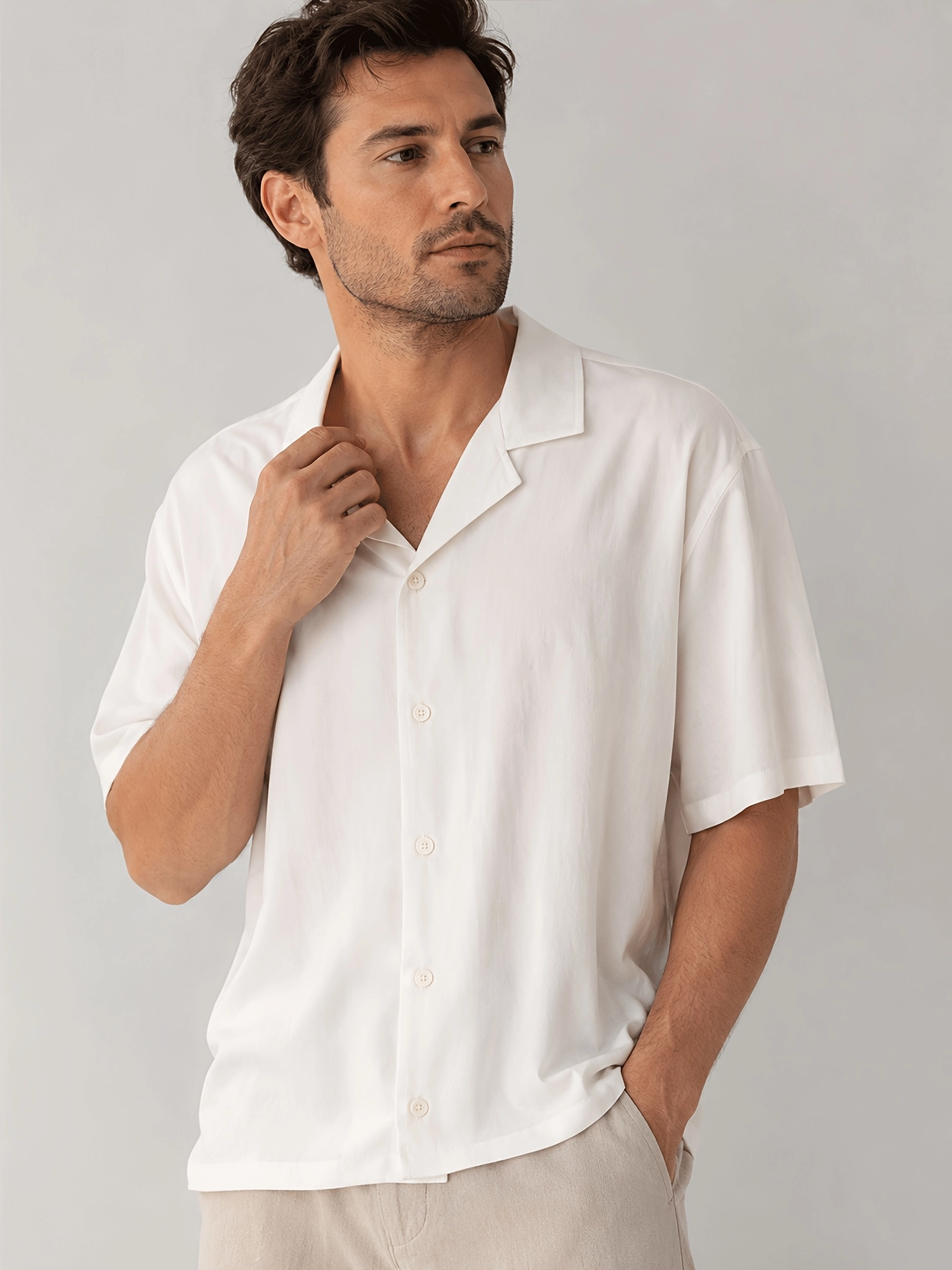 Lyocell-Linen Camp Collar Shirt