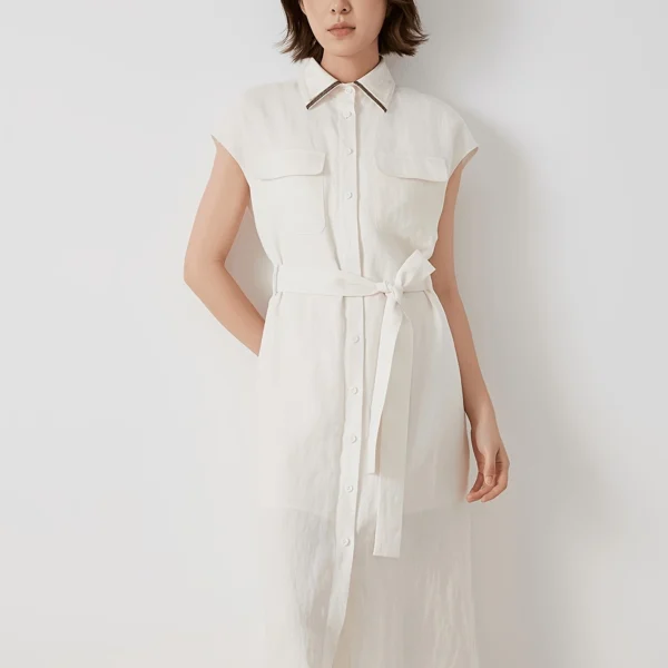 Belted Linen Shirt Dress