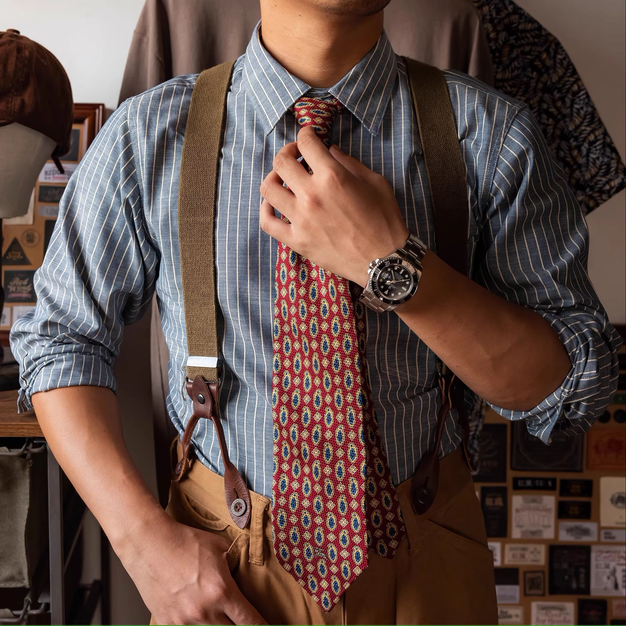 Blue Stripe Cotton Work Shirt - Image 2