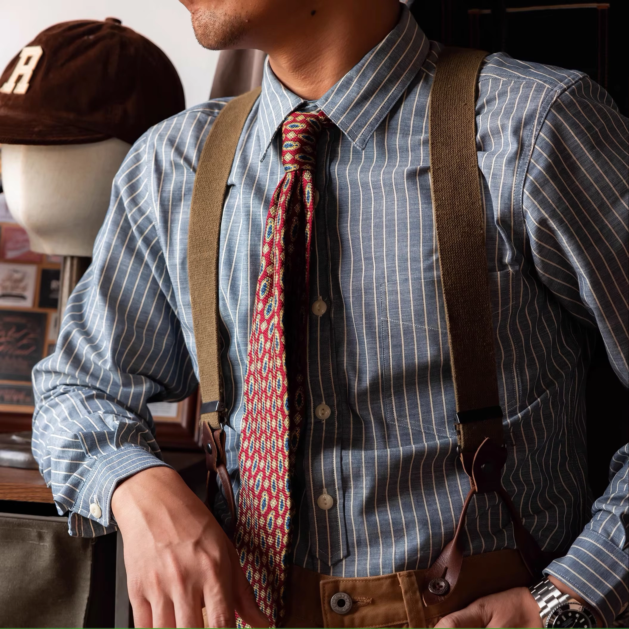 Blue Stripe Cotton Work Shirt