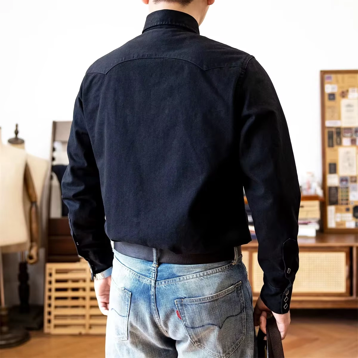 Black Cotton Western Snap Shirt - Image 4