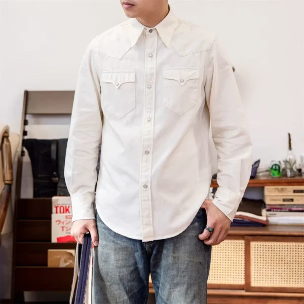 White Cotton Western Snap Shirt