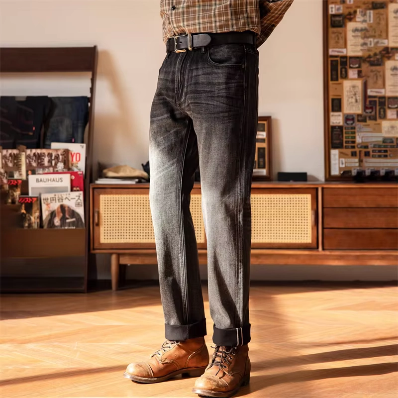Worn Black Selvedge Straight Jeans