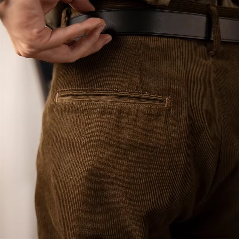 Brown Pleated Corduroy Trousers - Image 3
