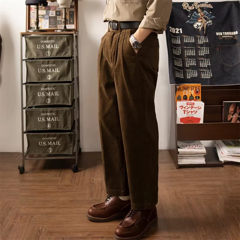 Brown Pleated Corduroy Trousers - Image 2