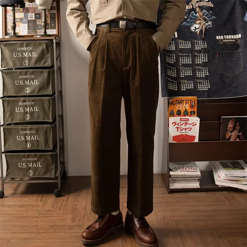 Brown Pleated Corduroy Trousers