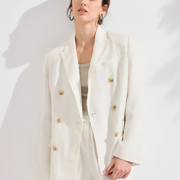 Metallic Linen Double-Breasted Blazer