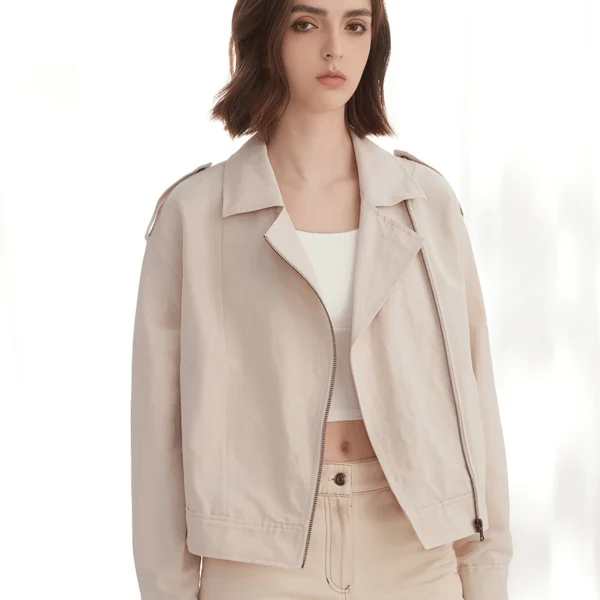 Wide-Collar Cotton-Linen Jacket