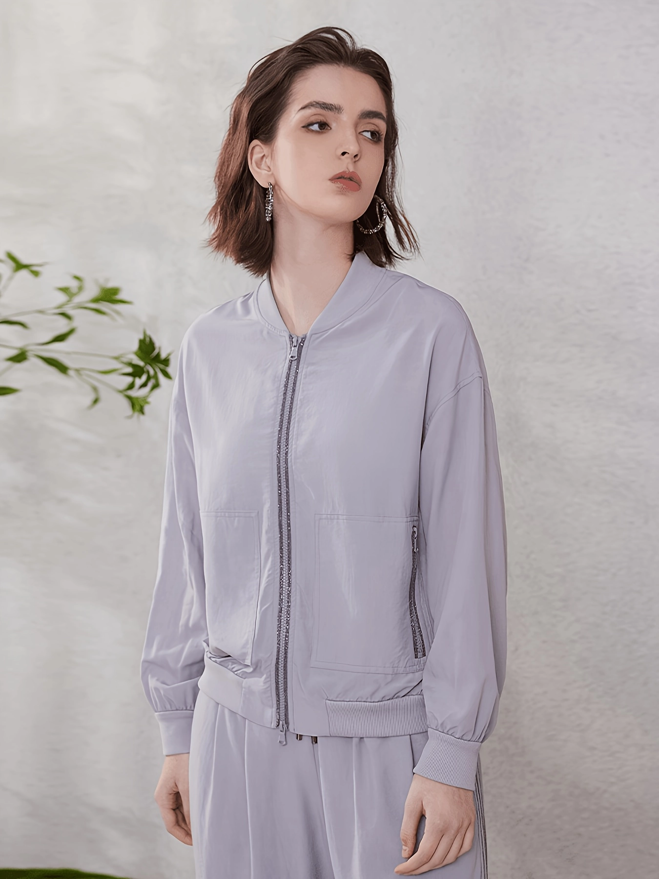 Lyocell Baseball-Collar Zip Jacket