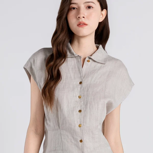 Pleated Linen-Lyocell Sleeveless Shirt