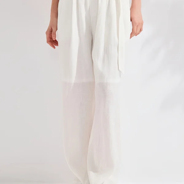 Belted Linen Pull-On Pants