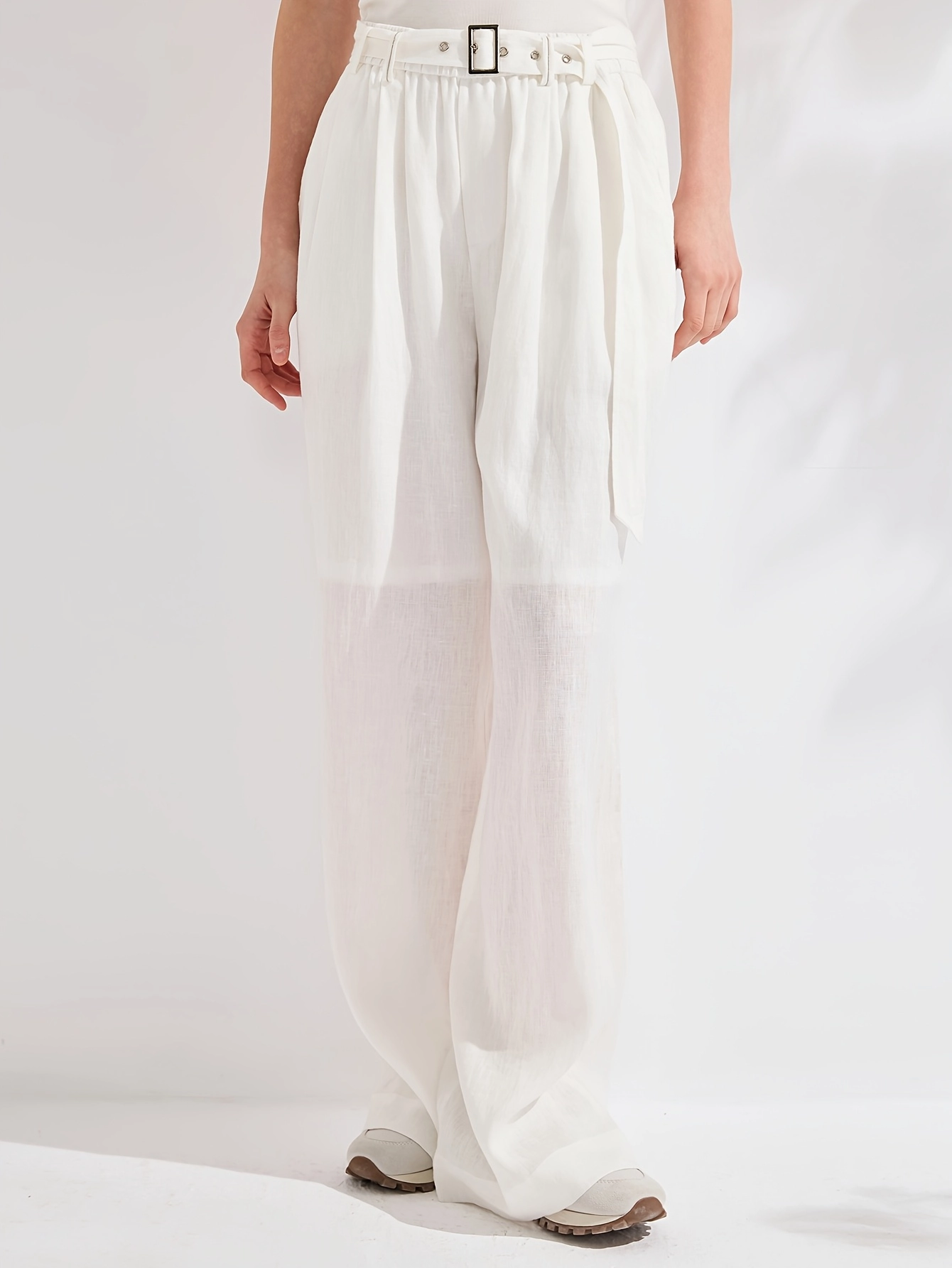 Belted Linen Pull-On Pants