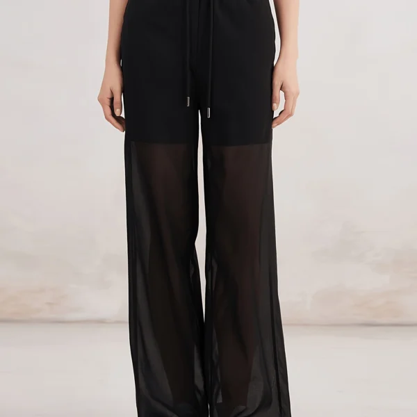 Lined Cotton Wide-Leg Pants