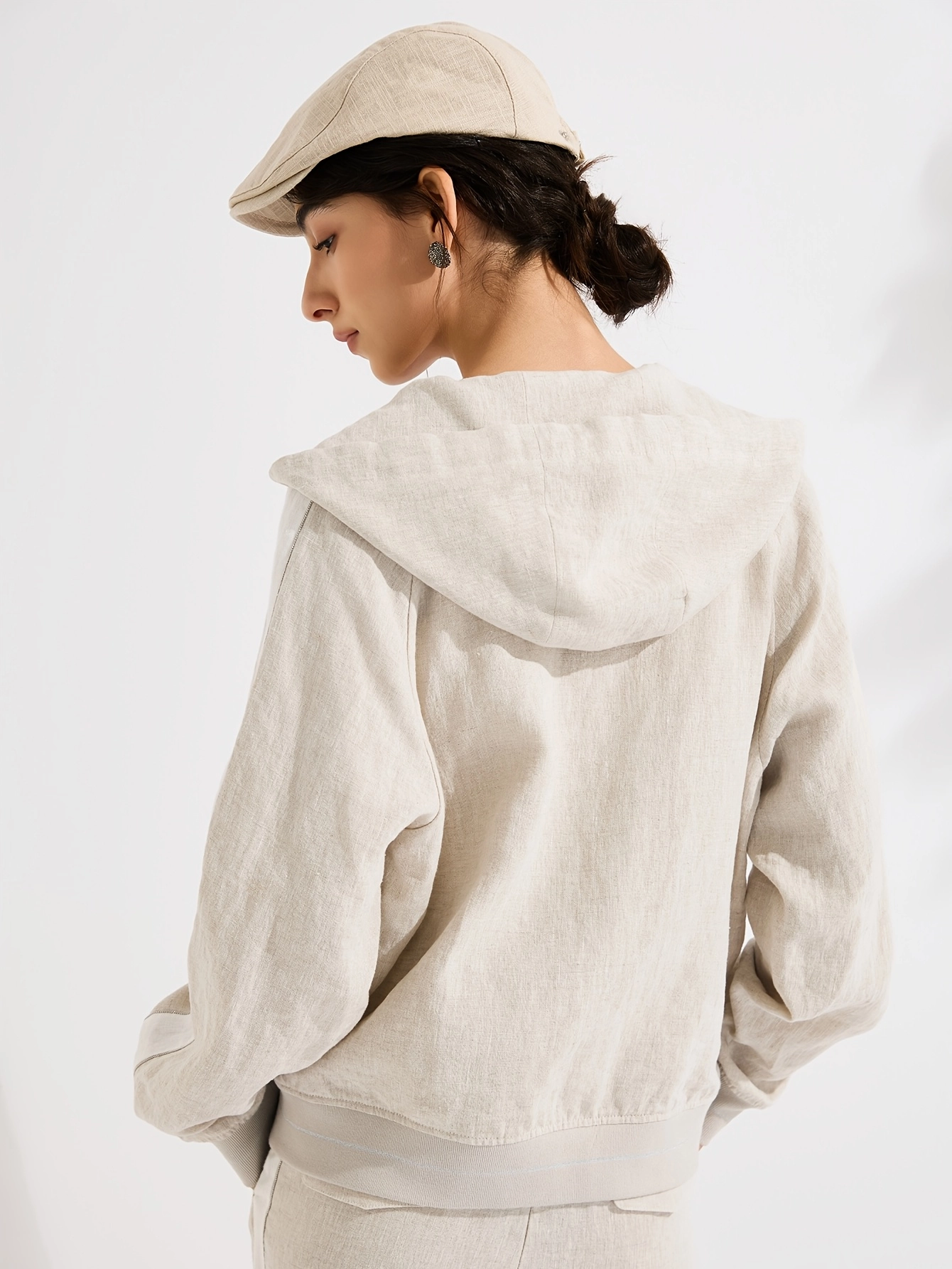 Rib-Trim Linen Hooded Jacket - Image 3