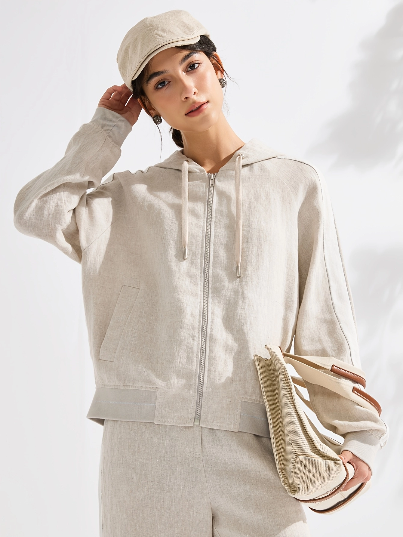 Rib-Trim Linen Hooded Jacket - Image 5