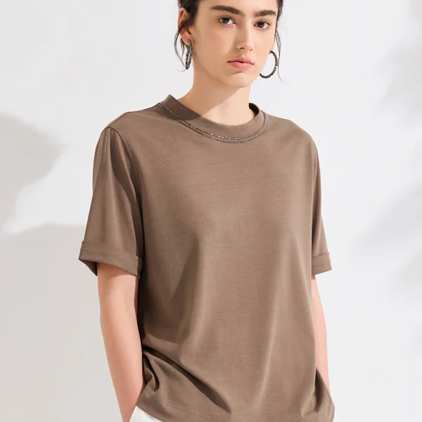 Metallic-Trim Cotton-Lyocell Tee