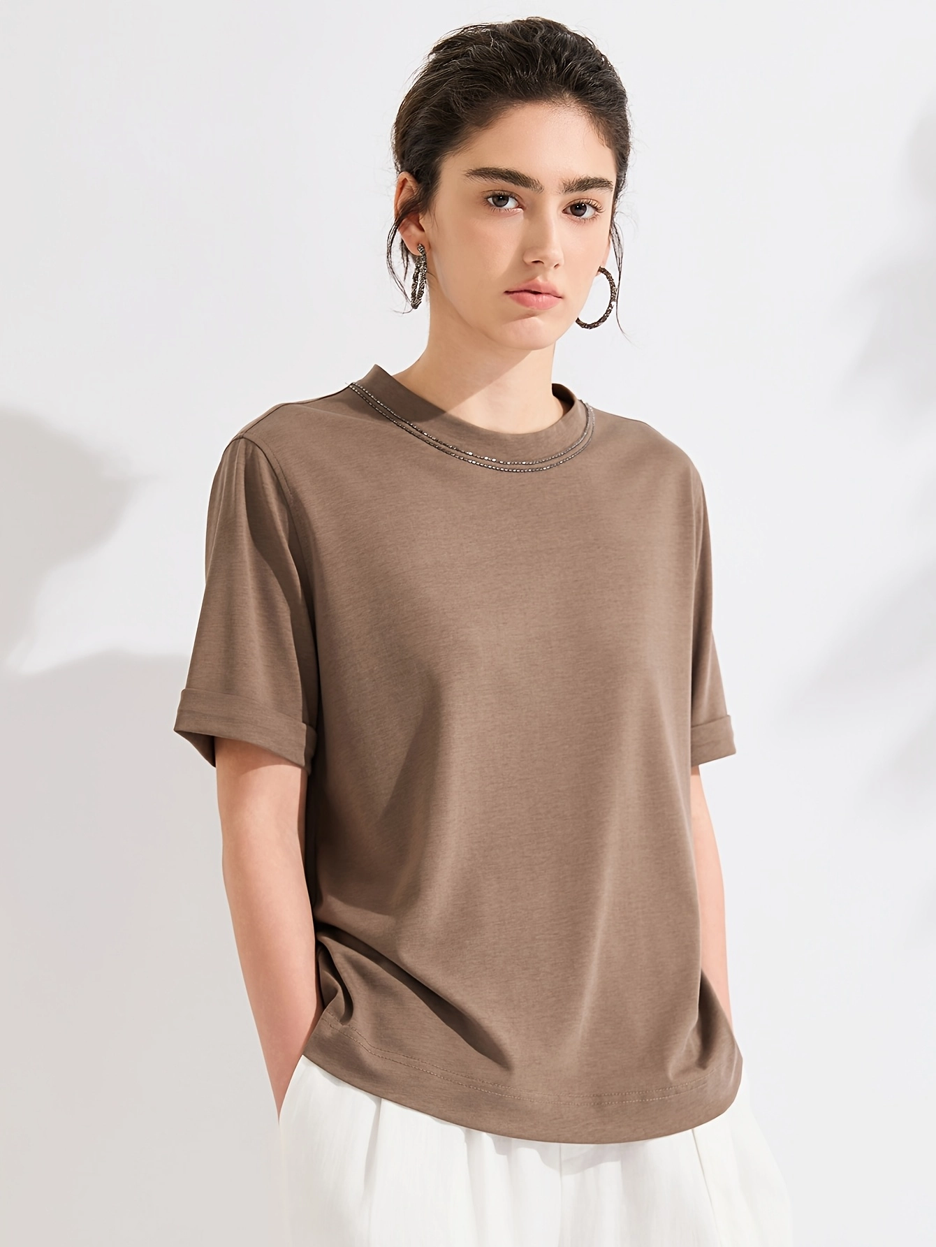 Metallic-Trim Cotton-Lyocell Tee
