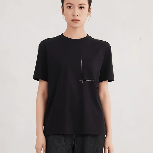 Beaded Cotton Crew-Neck Top