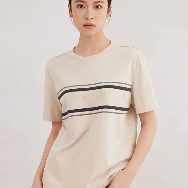 Chain-Trim Striped Cotton Tee