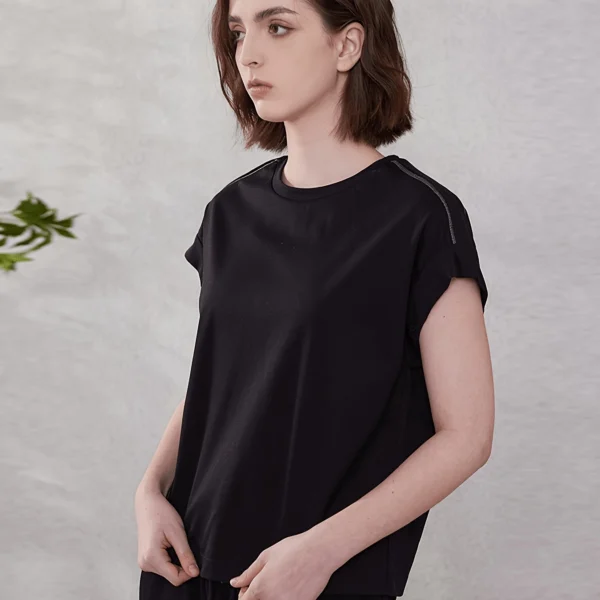 Beaded Cotton-Blend Batwing Top