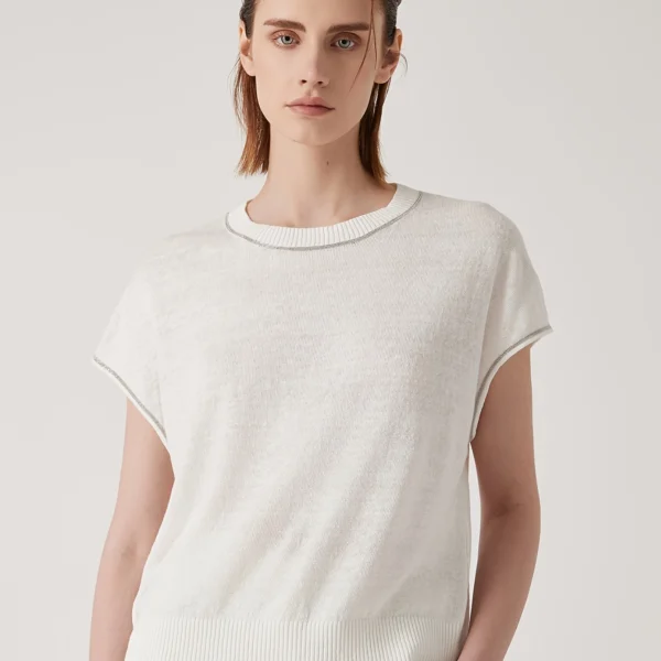 Beaded Linen Drop-Shoulder Top