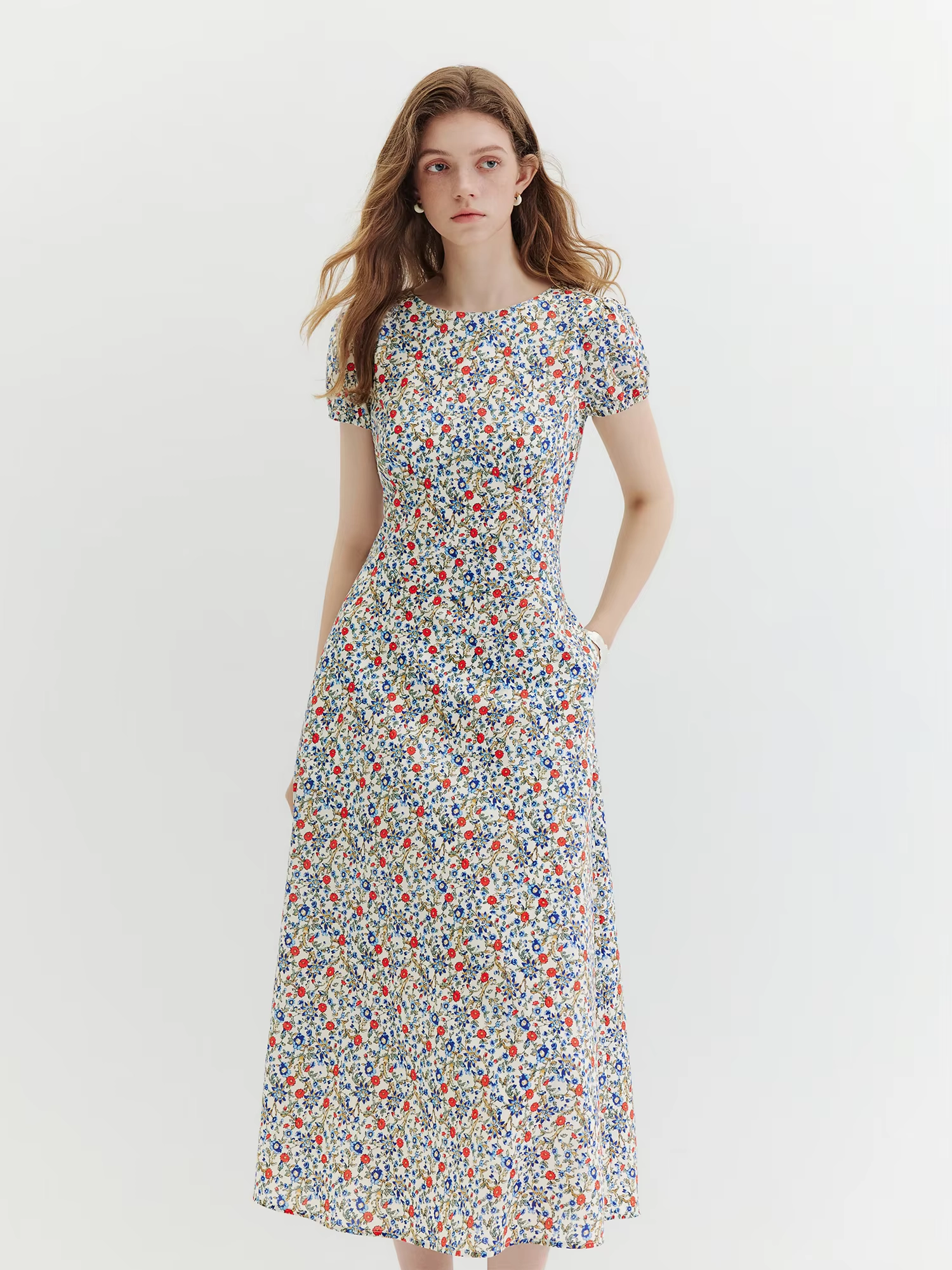 Floral Puff Sleeve Cotton Dress - Image 2