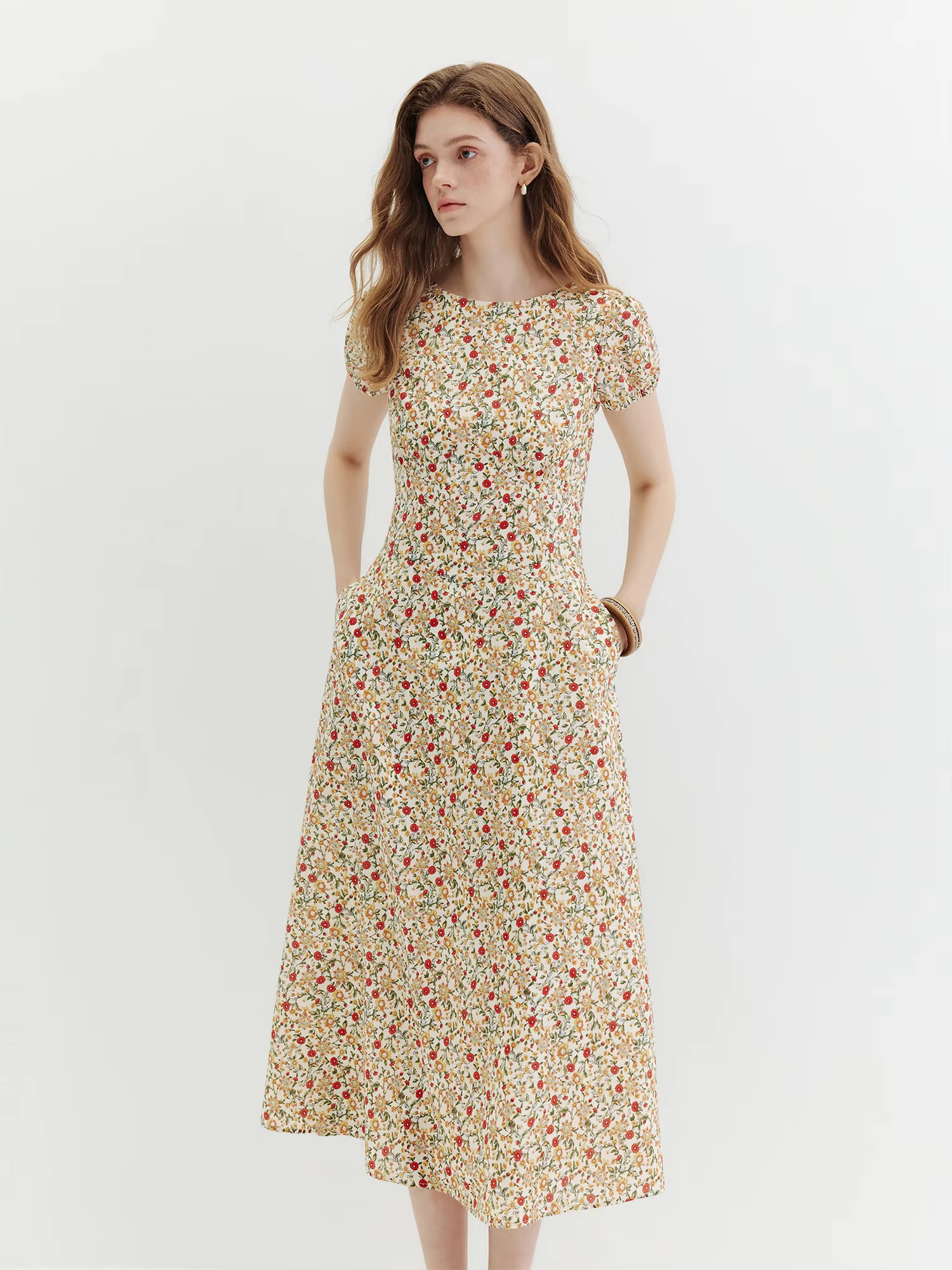 Floral Puff Sleeve Cotton Dress - Image 3