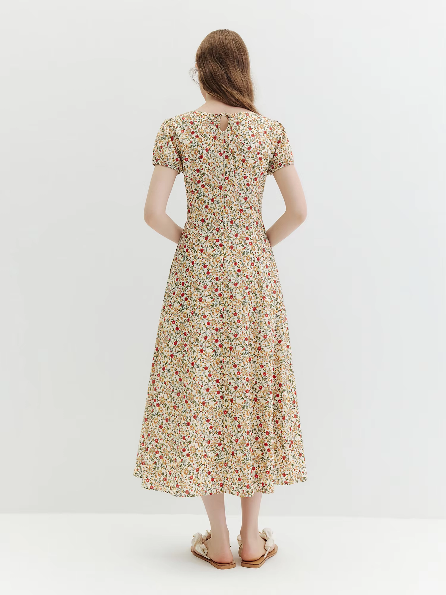 Floral Puff Sleeve Cotton Dress - Image 4