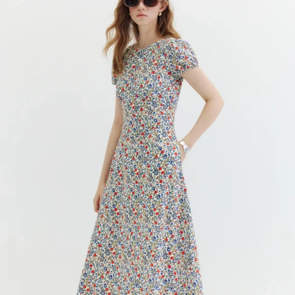 Floral Puff Sleeve Cotton Dress