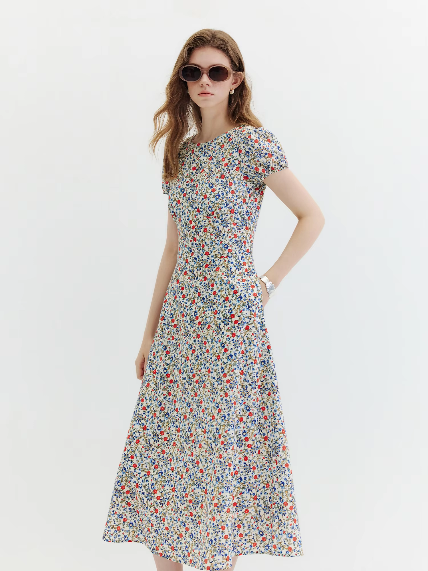Floral Puff Sleeve Cotton Dress