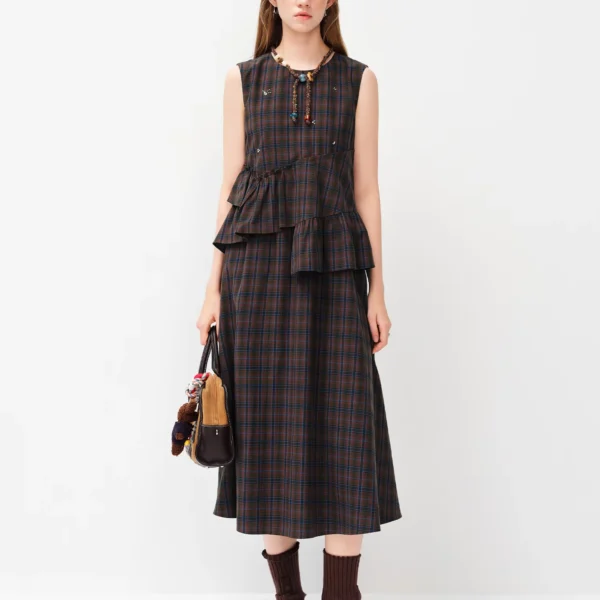 Women's Cotton Plaid A-Line Dress