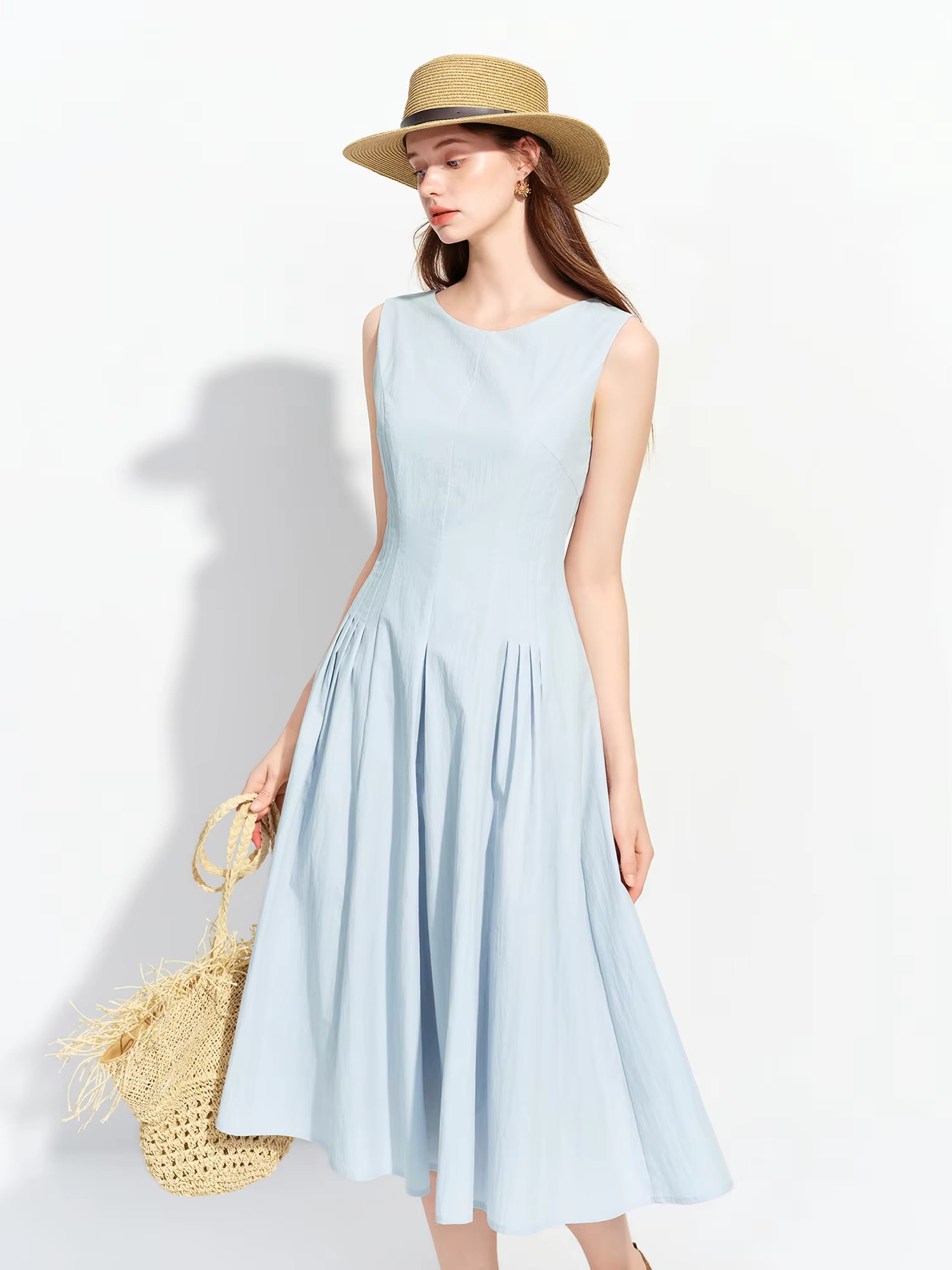 Women's Pleated A-Line Cotton-Blend Dress - Image 4