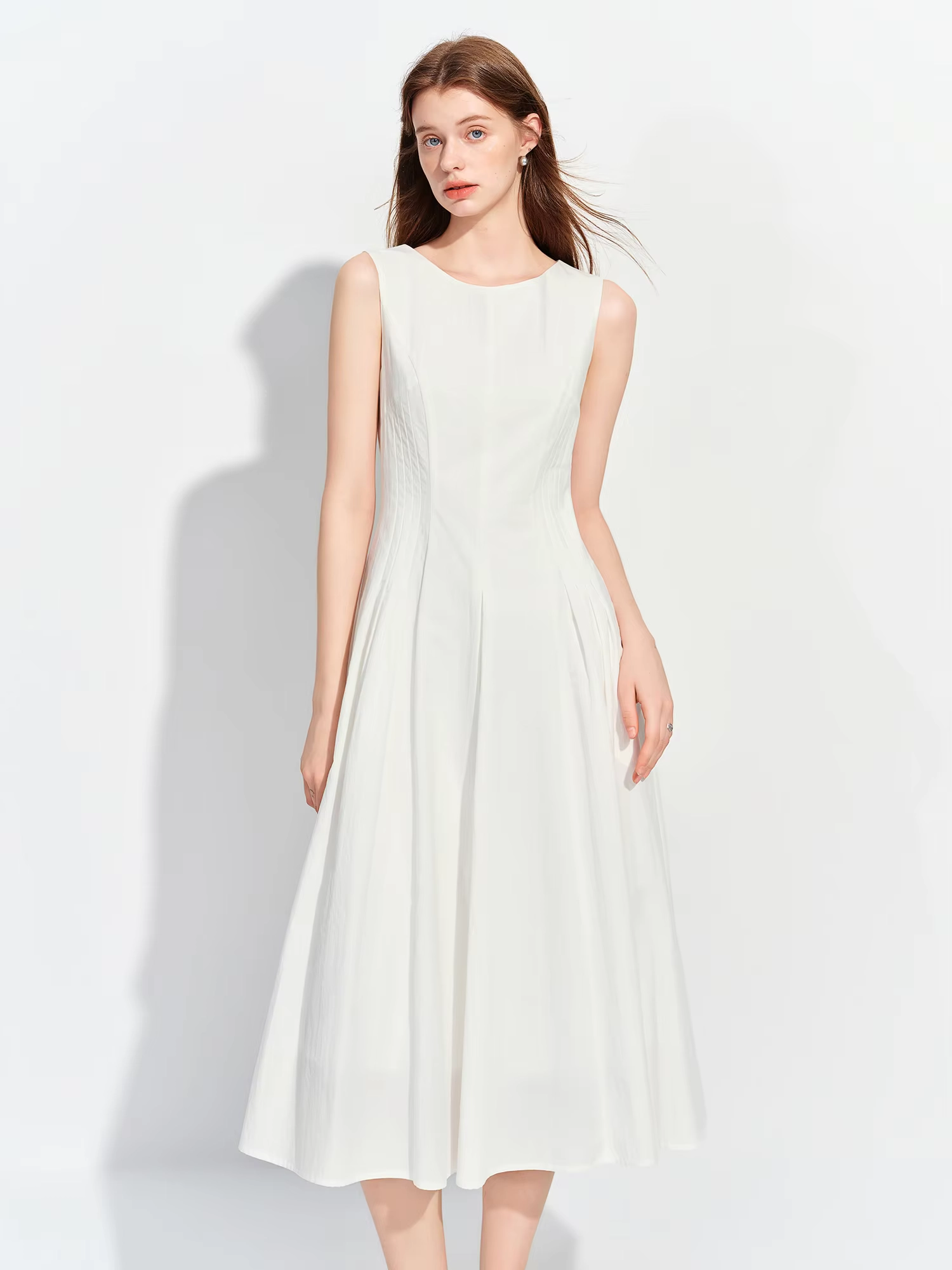 Women's Pleated A-Line Cotton-Blend Dress - Image 2