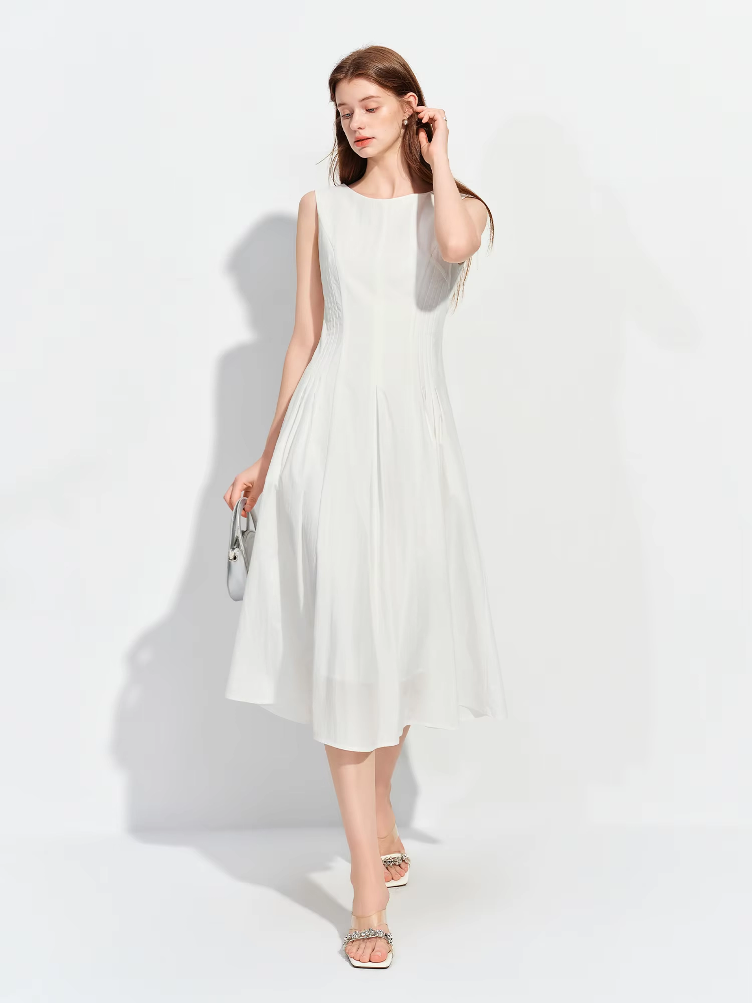 Women's Pleated A-Line Cotton-Blend Dress - Image 3