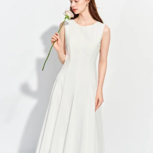 Women's Pleated A-Line Cotton-Blend Dress