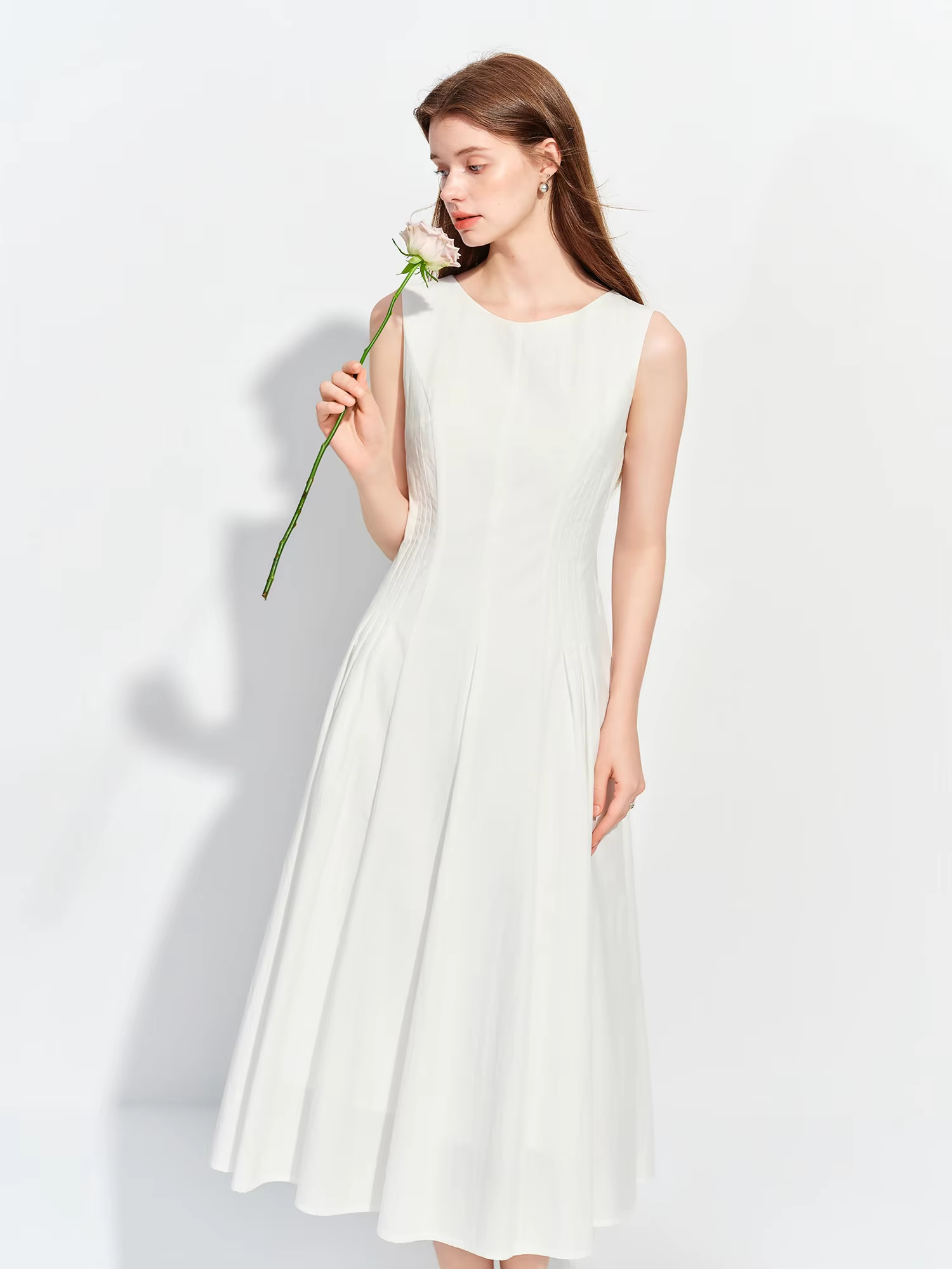 Women's Pleated A-Line Cotton-Blend Dress