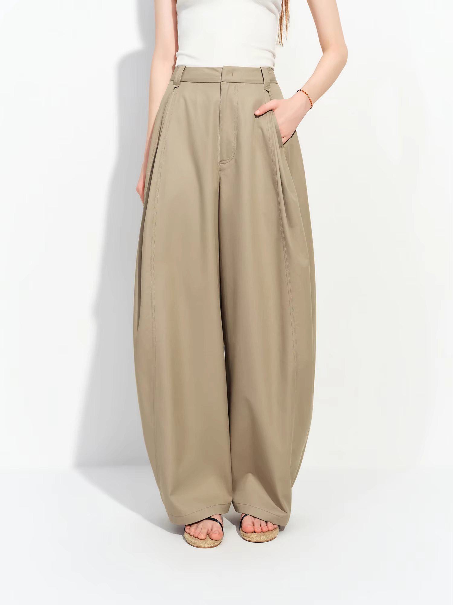 Lyocell Cotton Barrel Leg Casual Pants - Image 2