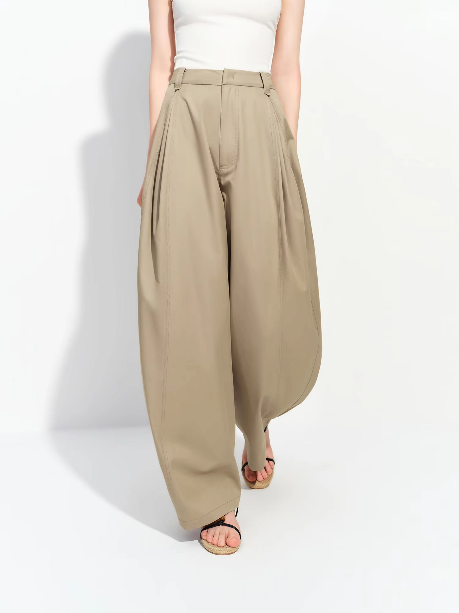 Lyocell Cotton Barrel Leg Casual Pants - Image 4