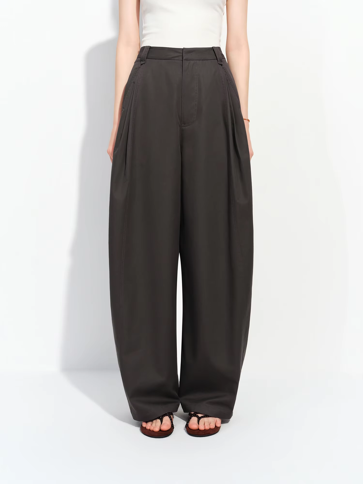 Lyocell Cotton Barrel Leg Casual Pants