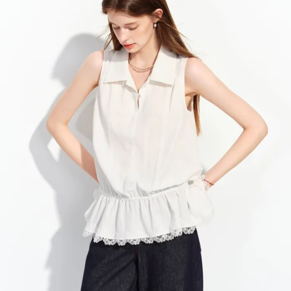 Women's Lace Trim Sleeveless Shirt